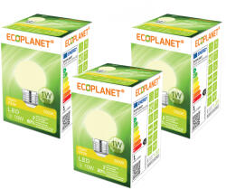 ECOPLANET Set 3 Buc - Bec LED Ecoplanet glob mic alb G45, E27, 1W (10W), 80 LM, G, lumina calda 3000K, Mat (ECO-0193X3)