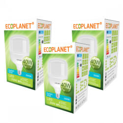 ECOPLANET Set 3 buc - Bec LED Ecoplanet T120 forma cilindrica, E27, 40W (250W), 3800 LM, F, lumina rece 6500K, Mat (ECO-0088X3)