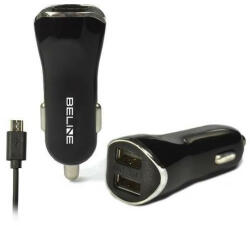 Beline autós töltő 2xUSB csatlakozóval és USB-A - microUSB kábellel 2, 1A fekete