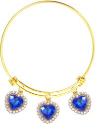 Maria King 3 kék kristály szív charmos nemesacél karperec, arany színű (STM-321-3krp-a)