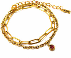 Maria King 1 Piros kristályos charmos rozsdamentes acél dupla karkötő, arany színű (STM-428-dk1)