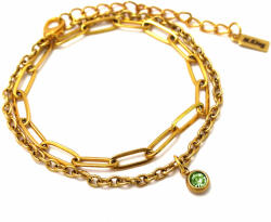 Maria King 1 Zöld kristályos charmos rozsdamentes acél dupla karkötő, arany színű (STM-429-dk1)