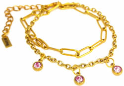 Maria King 3 Pink kristályos charmos rozsdamentes acél dupla karkötő, arany színű (STM-426-dk3)