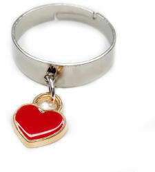 Maria King Piros tűzzománc szív charmos állítható méretű gyűrű, ezüst színű, választható szélességben (STM-441-gy-e)