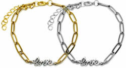 Maria King Love felirat charmos rozsdamentes acél páros hosszú szemes karkötő, arany-ezüst színű (STM-672-kphv)