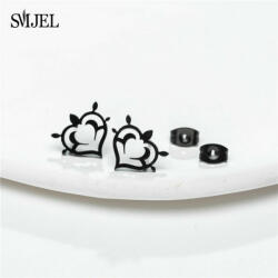 AZIZ Punk szív nemesacél fülbevaló, fekete színű (WEN4141)