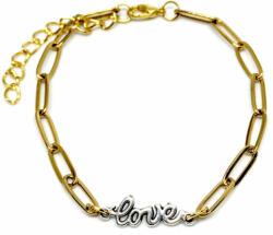 Maria King Love felirat charmos rozsdamentes acél hosszú szemes karkötő, arany színű (STM-672-kha)