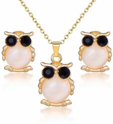 Maria King Mesterséges opál baglyos motívumos medál és fülbevaló szett, arany színű (WEN1460)