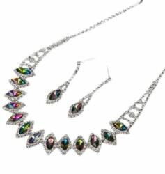 Maria King Gyönyörű kristályokkal kirakott esküvői szett: nyaklánc és fülbevaló - színes-ezüst (WEN1606)