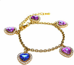 Maria King 4 pink és 1 kék kristály szív charmos karkötő, arany színű (STM-320-321-5k-a)