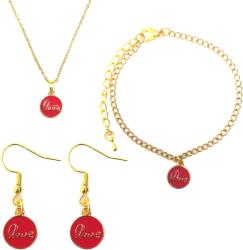 Maria King LOVE piros medál nyaklánc, fülbevaló és karkötő szett (STM-346-s)