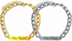 Maria King His Queen-Her King feliratú páros karkötő tüköracél lapocskával, több méretben és színben (STM-par-ka-va-008)