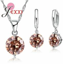 Maria King Ezüstözött cirkónium nyaklánc és fülbevaló szett, pezsgőszín (WEN4070)