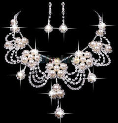 Maria King Csillogó-villogó gyöngy és strassz nyaklánc és fülbevaló esküvői ékszer szett (WEN199)