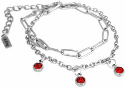 Maria King 3 Piros kristályos charmos rozsdamentes acél dupla karkötő, ezüst színű (STM-425-dk3)