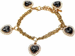 Maria King 5 fekete kristály szív charmos dupla karkötő, arany színű (STM-471-5k-a)