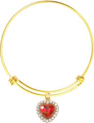 Maria King Piros kristály szív charm arany színű nemesacél karperecen (STM-470-krp)