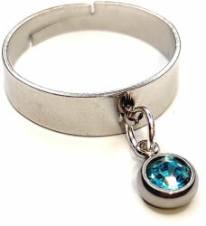 Maria King Kék kristály charmos állítható méretű gyűrű, ezüst színű, választható szélességben (STM-423-gy)