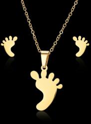 AZIZ Nemesacél lábnyom medál és fülbevaló szett, arany színű (WEN2211)