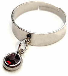 Maria King Piros kristály charmos állítható méretű gyűrű, ezüst színű, választható szélességben (STM-425-gy)