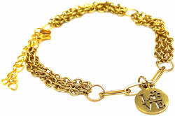 Maria King Háromsoros divat karkötő nemesacél tappancs love charmmal, arany színű (STM-174-tk)