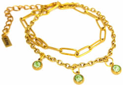 Maria King 3 Zöld kristályos charmos rozsdamentes acél dupla karkötő, arany színű (STM-429-dk3)