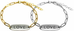 Maria King Love felirat bilétás rozsdamentes acél hosszú szemes páros karkötő, ezüst-arany színű (STM-675-kphv)