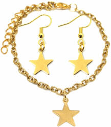 Maria King Nemesacél csillag charmos karkötő + fülbevaló szett, arany színű (STM-727-sz)