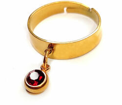 Maria King Piros kristály charmos állítható méretű gyűrű, arany színű, választható szélességben (STM-428-gy)