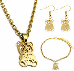 Maria King Nemesacél Pandás lánc, karkötő és fülbevaló szett, arany színű - dobozban (STM-607-sz)