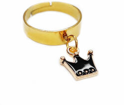 Maria King Fekete tűzzománc korona charmos állítható méretű gyűrű, arany színű, választható szélességben (STM-455-gy)