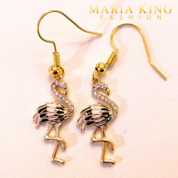 Maria King 18K aranyozott fekete tűzzománc és cirkónia flamingó fülbevaló (1 pár) (STM-1360)