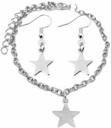 Maria King Nemesacél csillag charmos karkötő + fülbevaló szett, ezüst színű (STM-728-sz)