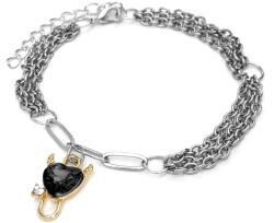 Maria King Háromsoros divat karkötő fekete ördög szív charmmal, ezüst színű (STM-393-tk-e)