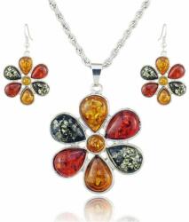 Maria King Mesterséges borostyán színes virág nyaklánc és fülbevaló szett (WEN184)