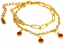 Maria King 3 Piros kristályos charmos rozsdamentes acél dupla karkötő, arany színű (STM-428-dk3)