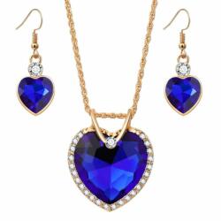 Maria King From Maria King szív alakú medál nyaklánccal, fülbevalóval, kék kővel (WEN2070)