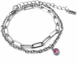 Maria King 1 Pink kristályos charmos rozsdamentes acél dupla karkötő, ezüst színű (STM-424-dk1)