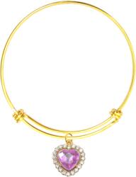 Maria King Rózsaszín kristály szív charm arany színű nemesacél karperecen (STM-320-krp)