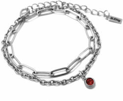 Maria King 1 Piros kristályos charmos rozsdamentes acél dupla karkötő, ezüst színű (STM-425-dk1)