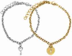 Maria King Szív Kulcs és Lakat charmos páros karkötő, ezüst és arany színű (STM-462-460-k)