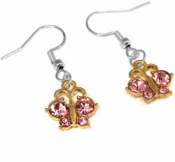 Maria King Pink kristálypillangós fülbevaló, ezüst színű akasztóval (STM-397-f-e)