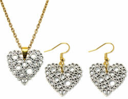 Maria King Virágos Szív medál + fülbevaló szett, arany színű (STM-552-sz)