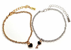 Maria King Ezüst-arany színű páros karkötő fekete szív és fekete kulcs charmmal (STM-319-440-k-ea)