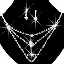 Maria King Gyönyörűen csillogó többsoros nyaklánc és fülbevaló szett (WEN57)