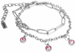 Maria King 3 Pink kristályos charmos rozsdamentes acél dupla karkötő, ezüst színű (STM-424-dk3)