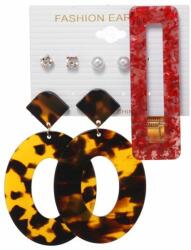Maria King Divatos akril fülbevaló szett piros csattal, 3 pár + csat (WEN1556)
