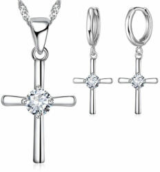 AZIZ Kereszt motívumos nyaklánc és fülbevaló szett kristály dísszel (WEN1624)
