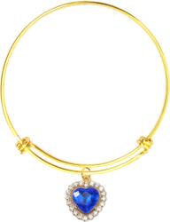 Maria King Kék kristály szív charm arany színű nemesacél karperecen (STM-321-krp)