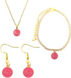 Maria King LOVE pink medál nyaklánc, fülbevaló és karkötő szett (STM-345-s)